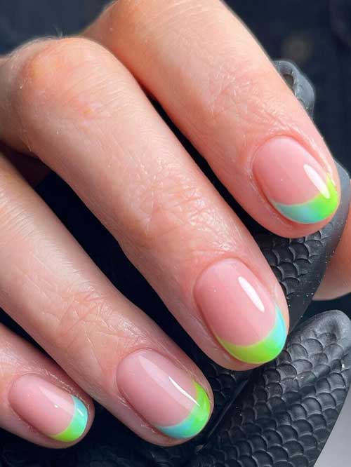 Pastel Green Blue Short Ombre French Tips