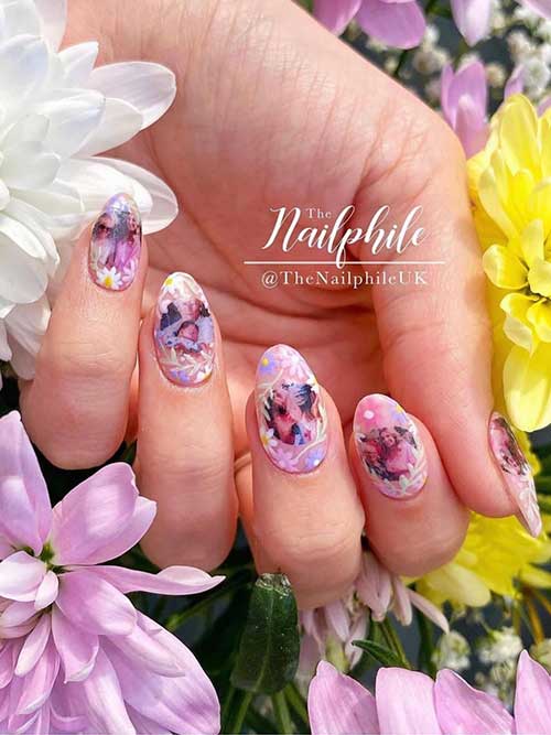 Pretty Medium Length Almond Shaped Mother's Day Themed Nails 2023