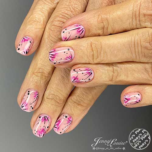 Short Pink Floral Gel Nails to Spoil Your Mom On Mother's Day