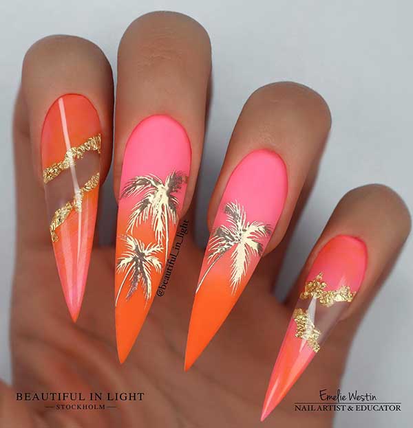 If you are Looking for Perfect Summer Nails Try These Sunset Pink and Orange Ombre Nails