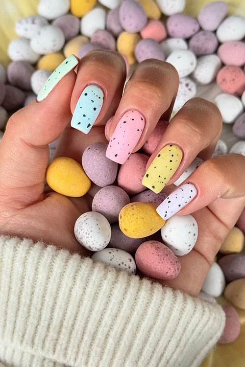 Pastel matte multicolored mini egg Easter nails