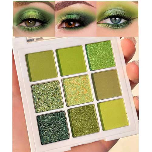 AMY'S DIARY Green Glitter Shimmer Eye Shadow Makeup Palette 9 Colors