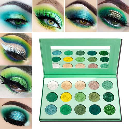 Afflano Green Eyeshadow Palette, Green Glitter Eyeshadow Highly Pigmented