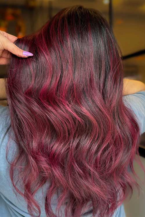 Long Red balayage hair