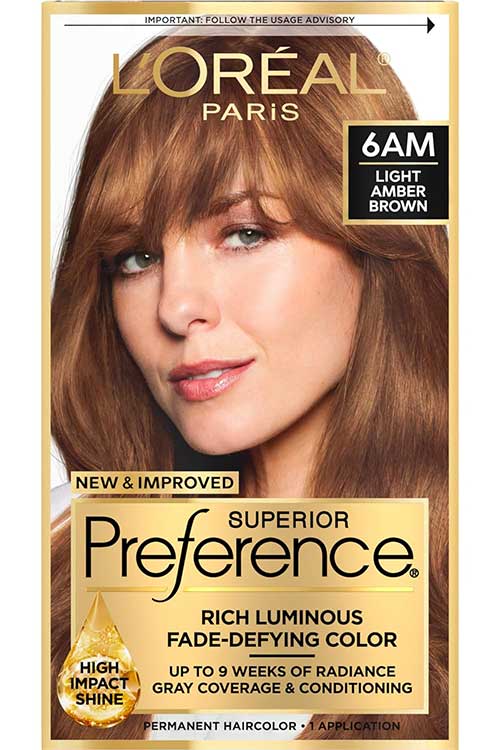 6AM Light Amber Brown Hair Color from L'Oreal Paris Superior Preference Fade-Defying + Shine Permanent Hair Color