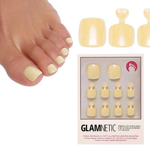 Pastel Yellow Fake Toe Nails with a Glazed Finish