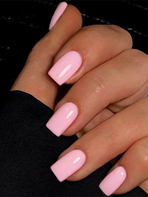 Short medium square shaped Light Pink Press on Nails