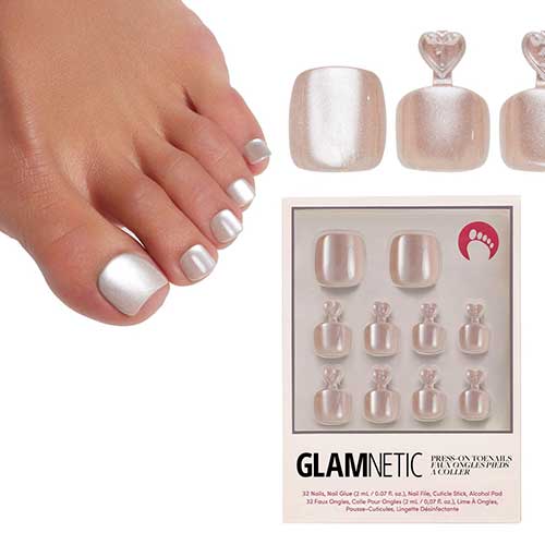 Subtle Iridescent Nude Sparkle Fake Toe Nails in a Glossy Finish