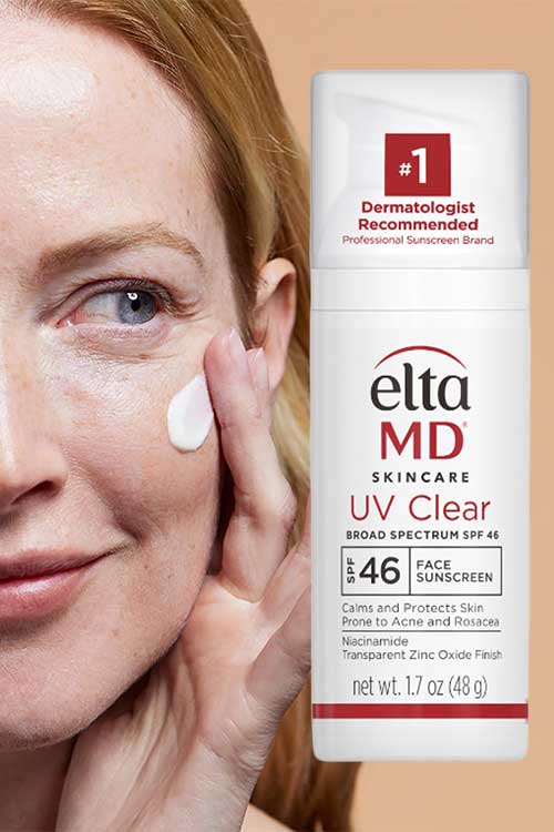 EltaMD UV Clear Broad-Spectrum SPF 46 sunscreen, lightweight formula for sensitive skin, offering sun protection and hydration.