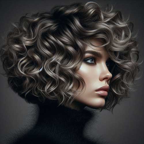 A chic curly wolf cut bob featuring bouncy curls and layered texture, perfect for a fashionable and playful hairstyle.