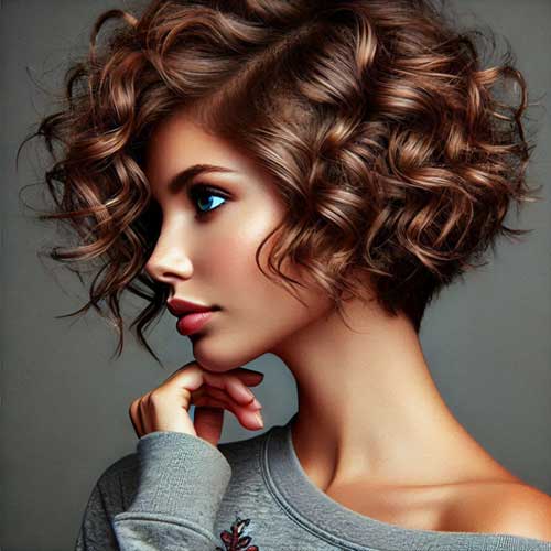 A stylish curly pixie bob hairstyle, showcasing vibrant curls and a chic, modern cut that frames the face beautifully.