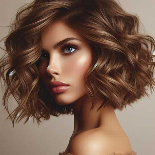 A stylish layered curly short bob hairstyle, showcasing bouncy curls and a chic, modern look.