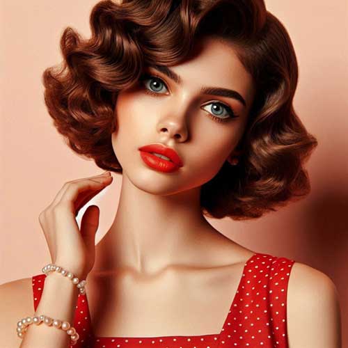 A stylish retro curly short bob hairstyle, showcasing vibrant curls and a chic, playful look perfect for any occasion.