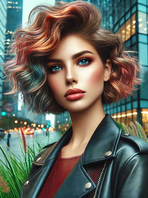 A trendy curly quiff bob hairstyle, showcasing stylish curls and a modern twist on the classic short bob cut.