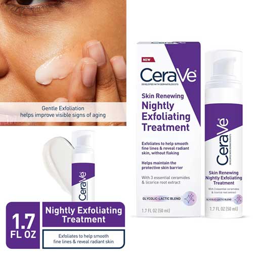 CeraVe Skin Renewing Nightly Exfoliating Treatment, anti-aging serum, gentle exfoliator for smoother skin.