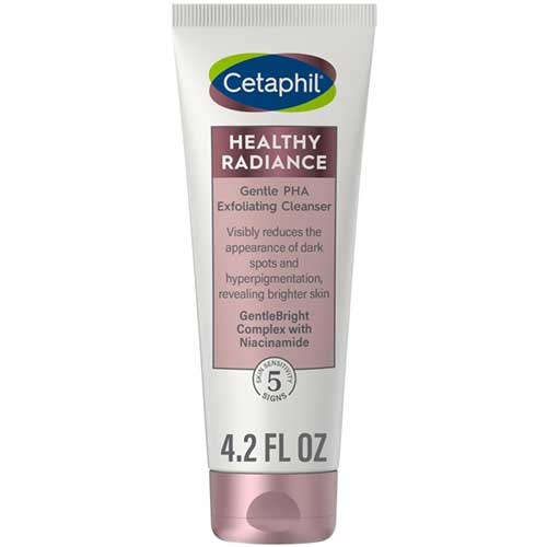 Cetaphil Healthy Radiance Cleanser gently exfoliates, reducing dark spots and hyperpigmentation for sensitive skin.