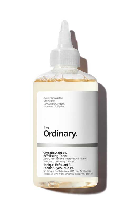 The Ordinary Glycolic Acid 7% Exfoliating Toner, a daily toner for achieving brighter, smoother, and more even skin tone.