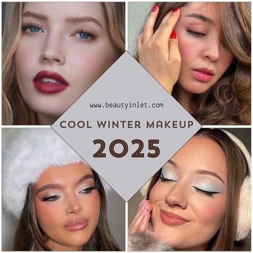 Trendy and cool winter makeup for 2025 showcasing vibrant hues and frosty finishes, ideal for a chic seasonal look.