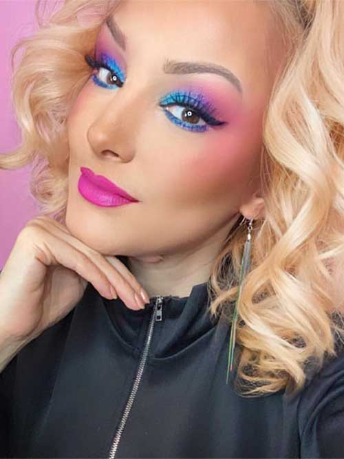 A vibrant '80s-inspired makeup look featuring bold eyeliner and bright colors, perfect for spring trends.