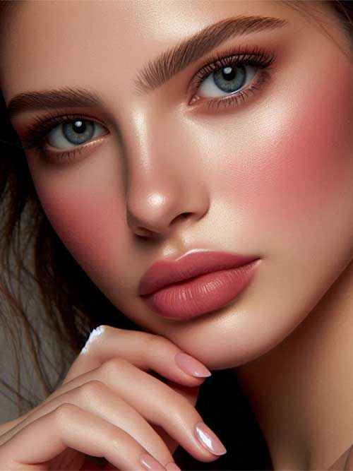 Soft, flushed lips embodying a natural look, adding a touch of sensuality to spring makeup trends